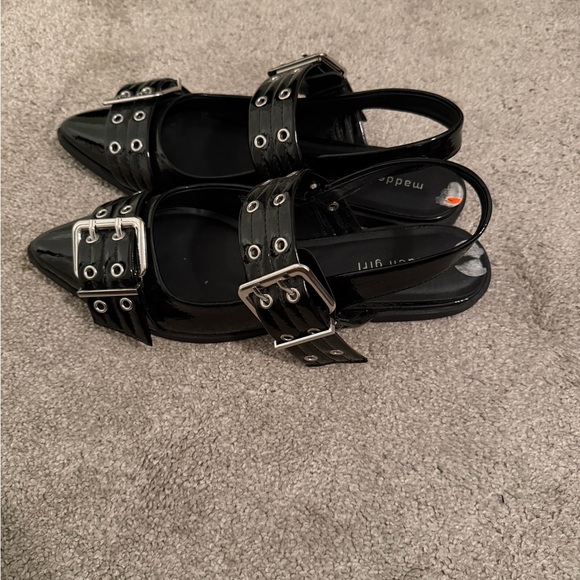 Madden Girl Black Patent Buckle Flats - Picture 2 of 3